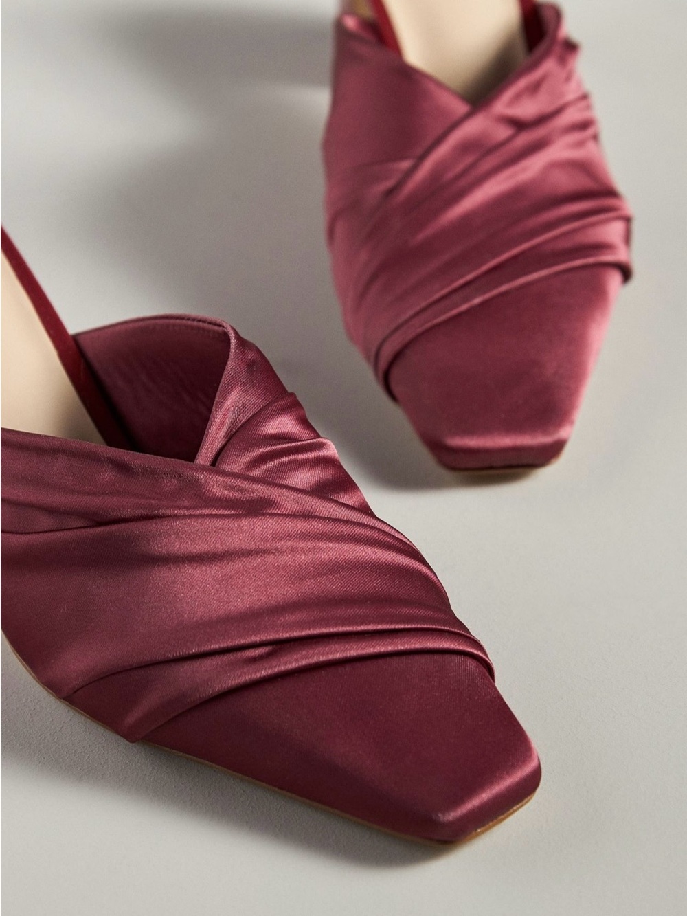 Anthropologie Satin Burgundy Square-Toe Mules - Picture 4 of 12